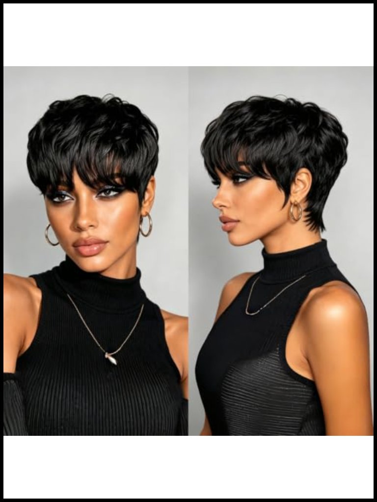Short Pixie Cut Wig 100% Human Hair With Bangs Glueless Machine Made Daily Wear